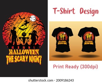 Halloween Scary Night t-shirt design template 2021 2022. Happy Halloween t-shirt design template easy to print all-purpose for men, women, and children