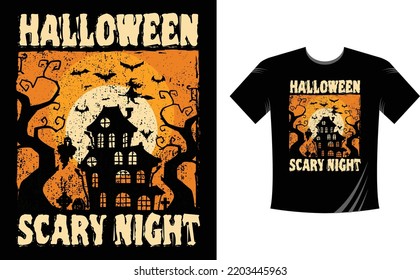 Halloween Scary Night - Halloween T-Shirt design template. Happy Halloween t-shirt design template easy to print all-purpose for men, women, and children