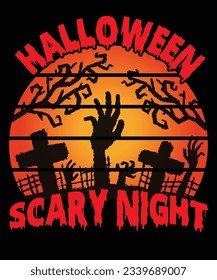 Halloween Scary Night T-Shirt Design, Halloween Scary T-Shirt Design Print Template