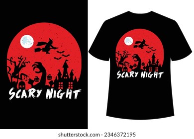 Halloween Scary Night T-shirt Design Vector Template,Halloween t-shirt design. Ready to print for apparel, illustration. Modern,t shirt vector design.eps