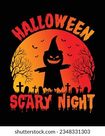 Halloween Scary Night T-Shirt Design, Halloween T-Shirt Design Print Template