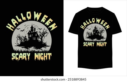 Halloween scary night t-shirt design. Halloween T-Shirt Design. Halloween Vector Graphic. Halloween T-Shirt illustration. Horns head devil t-shirt design