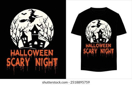 Halloween scary night t-shirt design. Halloween T-Shirt Design. Halloween Vector Graphic. Halloween T-Shirt illustration. Horns head devil t-shirt design.