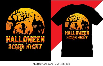 Halloween Scary Night tshirt, printable t shirt design, High quality tshirt design, Halloween t shirt, Original Vector illustration for t-shirt design, Best Halloween t shirt designs, Creative design