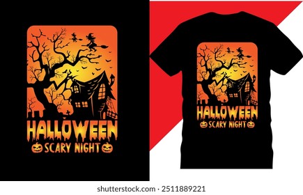 Halloween Scary Night tshirt, printable t shirt design, High quality tshirt design, Halloween t shirt, Original Vector illustration for t-shirt design, Best Halloween t shirt designs, Creative design