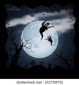 Halloween scary night vector background