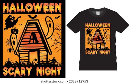 Halloween scary night vector graphic T-Shirt design template. Halloween scary night Shirts designs typography vector illustration. Best Halloween t shirts Perfect for print item poster, mug card, pod.