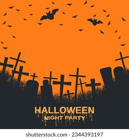 Halloween scary night vector illustration. Invitation card, square flyer, booklet, poster template