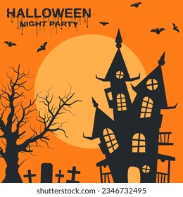 Halloween scary night vector illustration. Invitation card, square flyer, booklet, poster template
