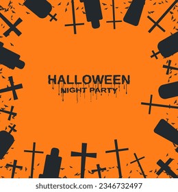 Halloween scary night vector illustration. Invitation card, square flyer, booklet, poster template