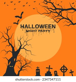 Halloween scary night vector illustration. Invitation card, square flyer, booklet, poster template