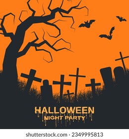 Halloween scary night vector illustration. Invitation card, square flyer, booklet, poster template