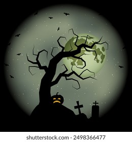 Halloween scary night vector illustration. Invitation card, square flyer, booklet, poster template