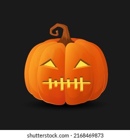 Halloween scary orange pumpkin. Angry smile