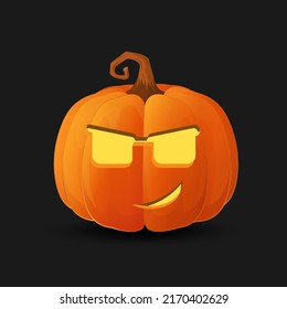 Halloween scary orange pumpkin. Cool face