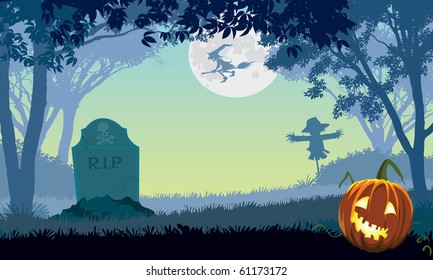 Halloween scary park, illustration for Halloween holiday