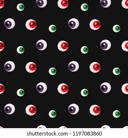 Halloween scary pattern. Red,green,purple eyes. Vector illustration. Seamless pattern. Flat.