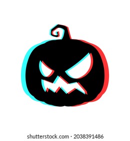Halloween scary pumpkin with 3d effect and blue and red colors
