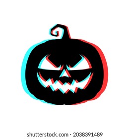 Halloween scary pumpkin with 3d effect and blue and red colors