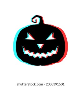 Halloween scary pumpkin with 3d effect and blue and red colors