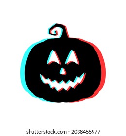 Halloween scary pumpkin with 3d effect and blue and red colors