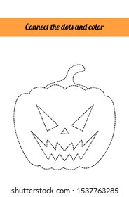 Halloween scary pumpkin dots to dots and colour task for children