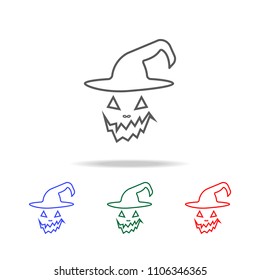 Halloween scary pumpkin face and witch hat icon. Elements of Halloween in multi colored icons. Premium quality graphic design icon. Simple icon for websites, web design, mobile app on white background