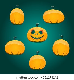 Halloween scary pumpkin jack-o-lantern set illustration on dark background