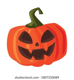 Halloween Scary Pumpkin with Smiling Face, Happy Halloween Object Cartoon Style Vector Illustration on White Background