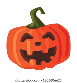 Halloween Scary Pumpkin, Spooky Creepy Vegetable with Smiling Face, Happy Halloween Object Cartoon Style Vector Illustration