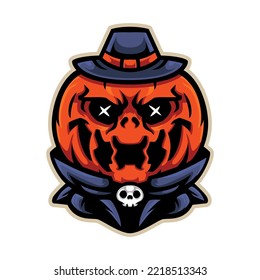 Halloween scary pumpkin sport mascot logo design