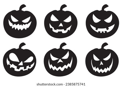 Halloween scary pumpkin vector collection, a Set of Halloween pumpkin illustration, Flat style vector spooky creepy pumpkin Bundle