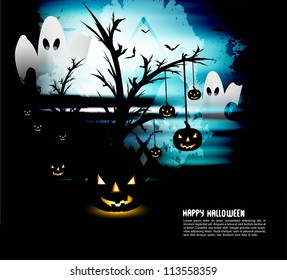 Halloween Scary pumpkins bright blue vector design