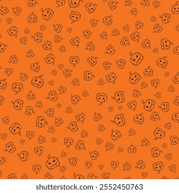 Halloween scary pumpkins pattern doodle background. Vector illustration