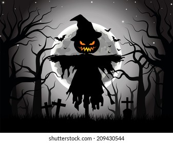 Halloween scary scarecrow, illustration for Halloween holiday.EPS 10