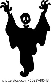 Halloween Scary Skull Ghost Black Silhouette... Ilustração Desenhada À Mão Do Vetor Isolada No Plano De Fundo Transparente