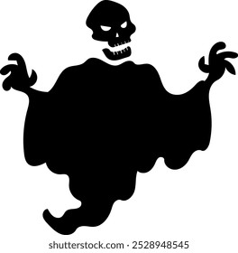 Halloween Scary Skull Ghost Black Silhouette... Ilustração Desenhada À Mão Do Vetor Isolada No Plano De Fundo Transparente