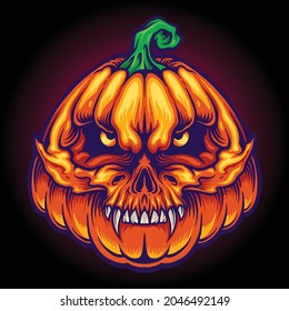 Halloween Scary Skull Jack O Lantern Faces Vector illustrations for your work Logo, mascot merchandise t-shirt, stickers and Label designs, poster, greeting cards advertising business company brands