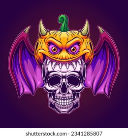 Halloween scary skulls and pumpkins