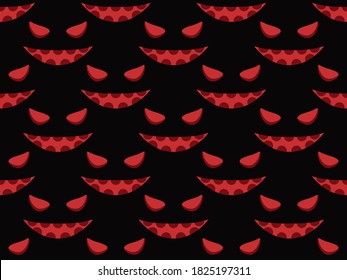Halloween scary smile seamless pattern from the dark. Scary pumpkin face. Festive background for wrapping paper, print, fabric and printing. Vector illustration