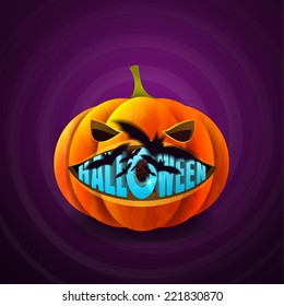 halloween scary smiling pumpkin with bats vector illustration