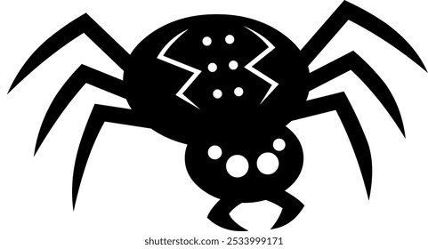 Halloween Scary Spider Black Silhouette. Vector Hand Drawn Illustration Isolated On Transparent Background