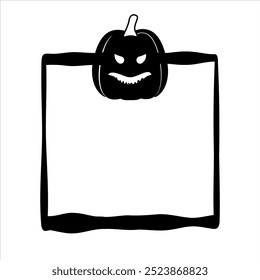 Vector de garabato de marco espeluznante de Halloween con calabaza. Línea de lápiz de borde aislado sobre fondo blanco. Puntero