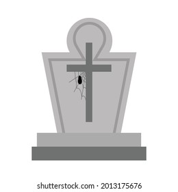Halloween scary stone tomb vector with a spider. Halloween illustration design with the stone tomb and Christian sign. Old scary tomb design with spider web.