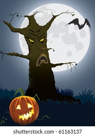 Halloween scary tree, illustration for Halloween holiday