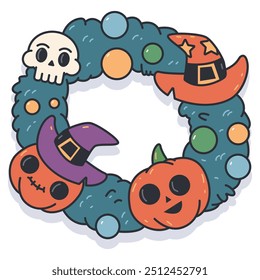 Halloween scary wreath vector cartoon illustration isolated on a white background.