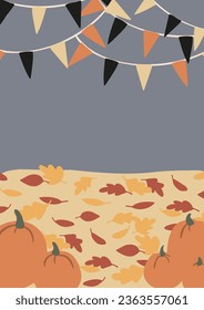 Halloween scene clipart, Spooky decorated door vector illustration, October festival printable poster, Fall landscape print, cemetery with graves background, digital download card, flat style images.