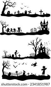 Halloween scene, Halloween Decoration, Scary graveyard, Haunted house Halloween costume party, Pumpkin silhouette, Wall Art