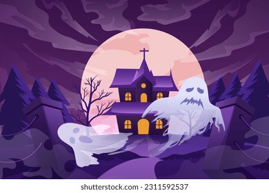 Halloween Scene Flat Design Illustration