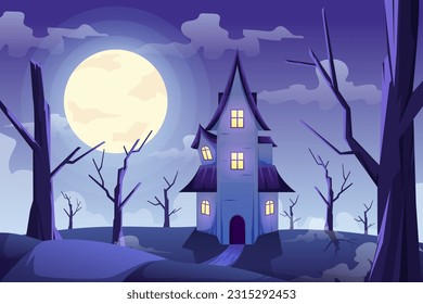 Halloween Scene Flat Design Illustration